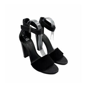 Vince Black Leather Ankle Strap Buckle Open Sandal Leather Tall High Chic Heels